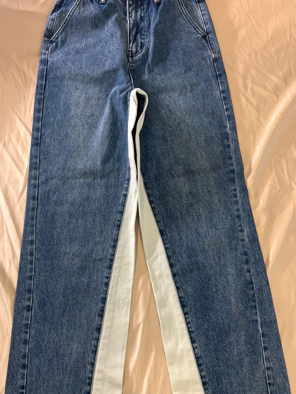 Apea Y2K Two Tone Color Block Jeans Women Size S Blue/White Denim Straight Leg